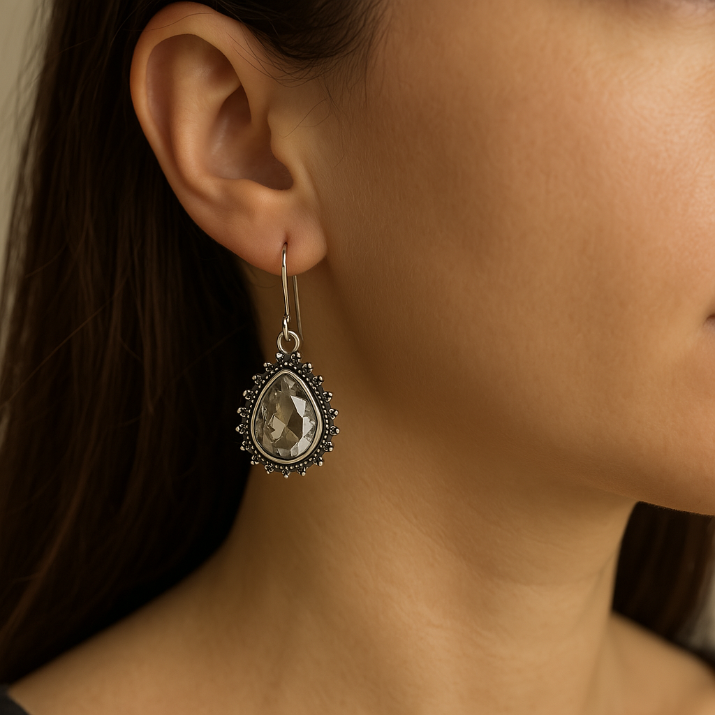 Boucle d'oreille Larme Amethyste Vert en Argent 925 KAARA