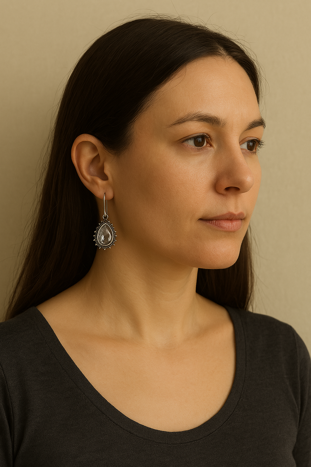Boucle d'oreille Larme Amethyste Vert en Argent 925 KAARA