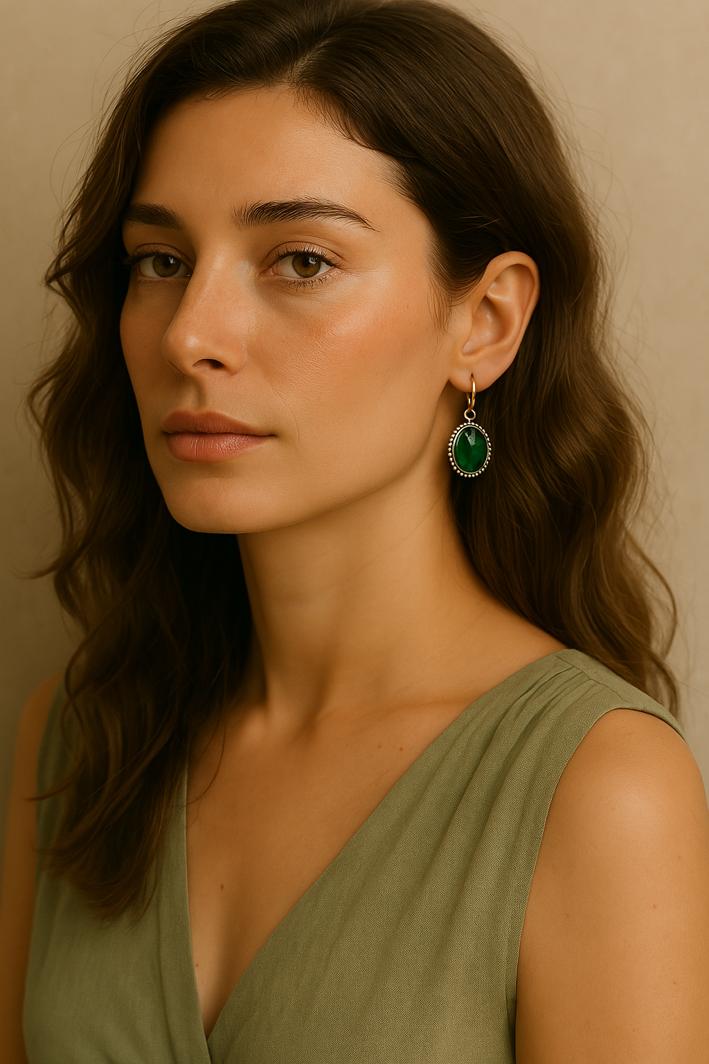 Boucle d'oreille Onyx Vert en Argent 925 KAARA