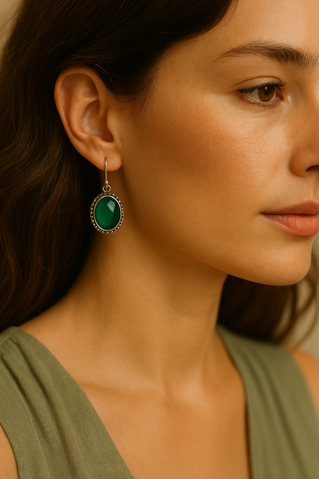Boucle d'oreille Onyx Vert en Argent 925 KAARA